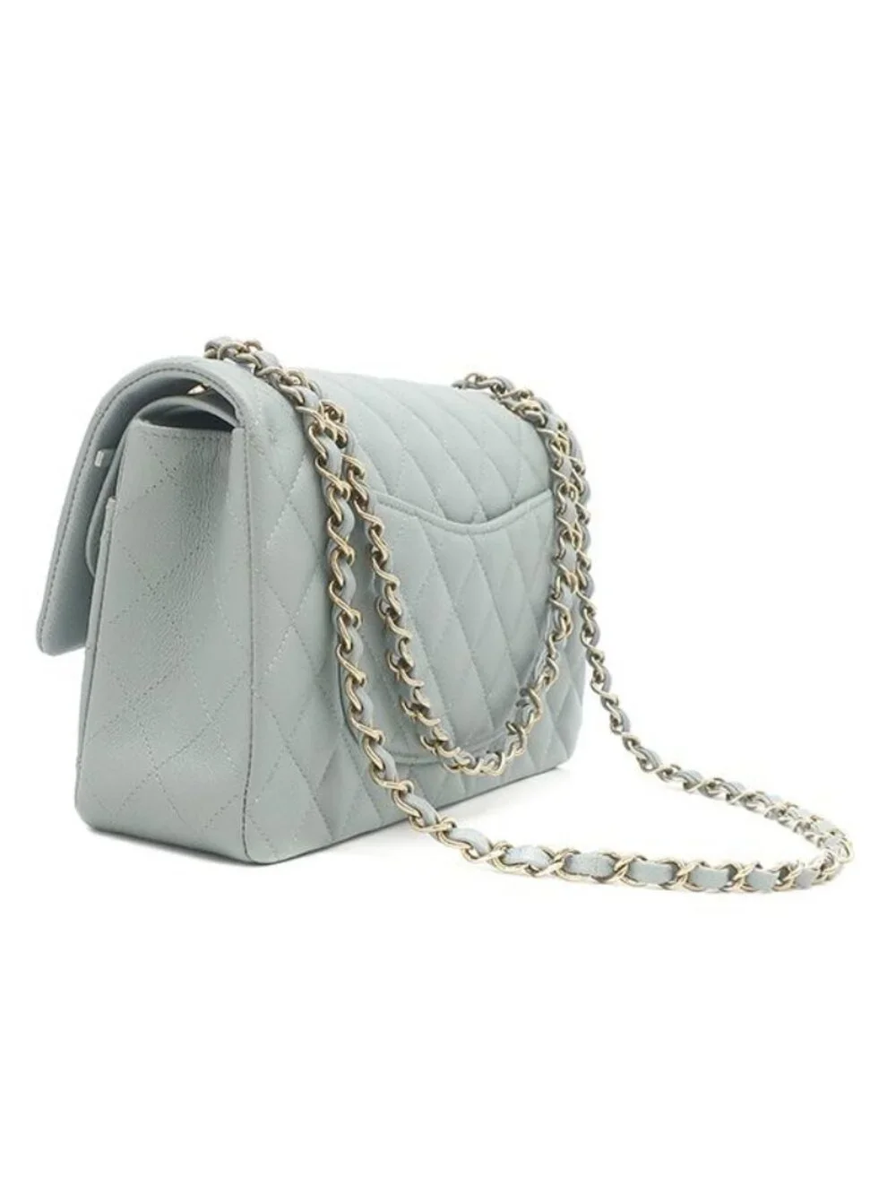 Chanel Shoulder Bag Quilted 25 Double Flap Caviar Leather Green Gold Chain